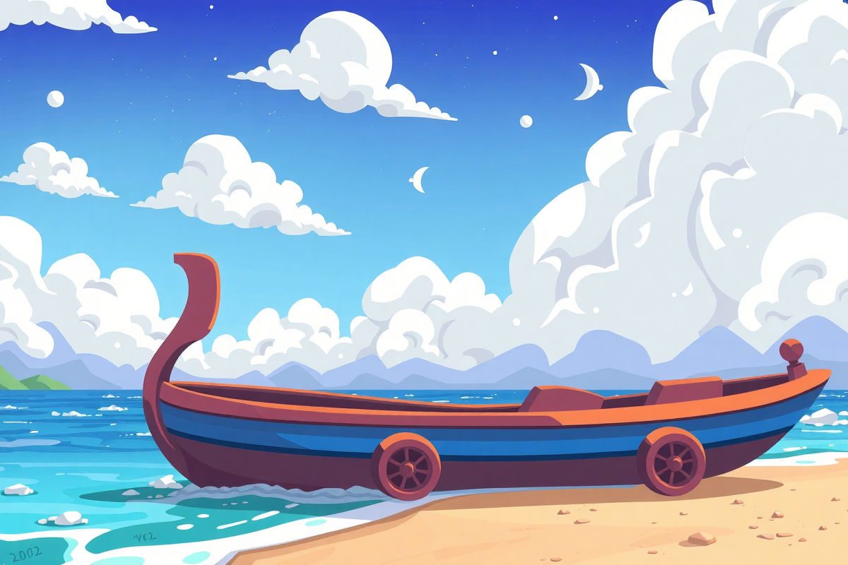 Pixar style bright cartoon of NTI students training in plumbing and water mitigation outside a new campus with Houston skyline in background